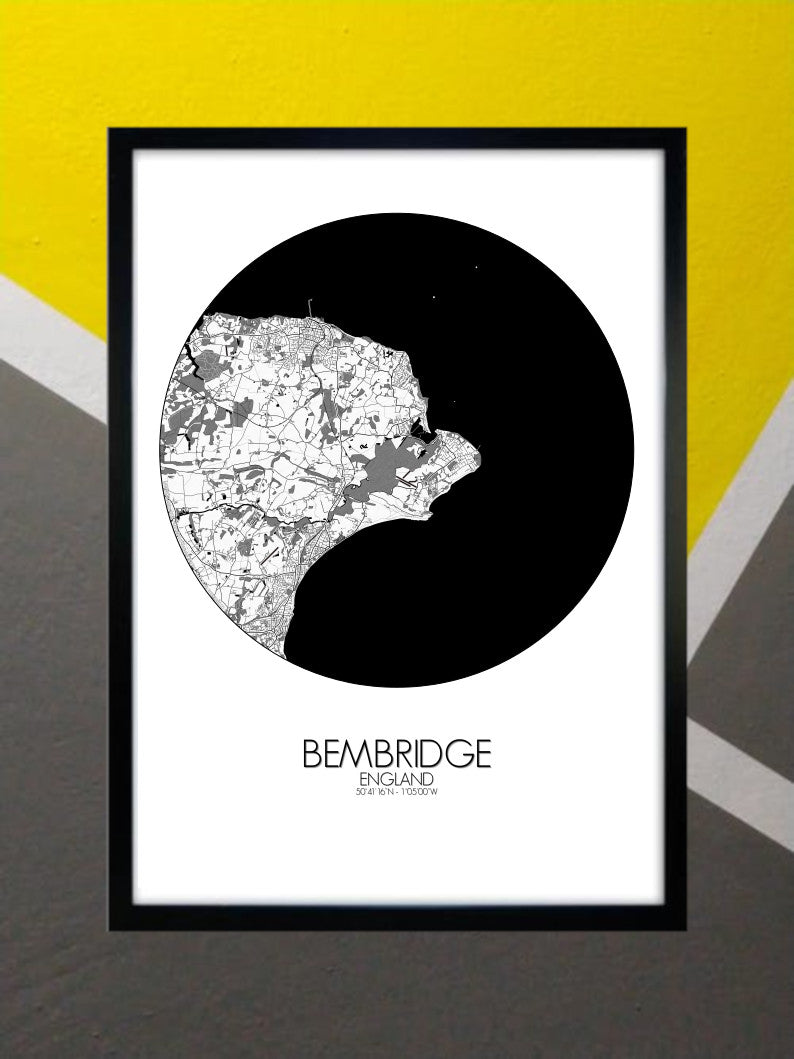 Bembridge Black and White round shape design poster city map
