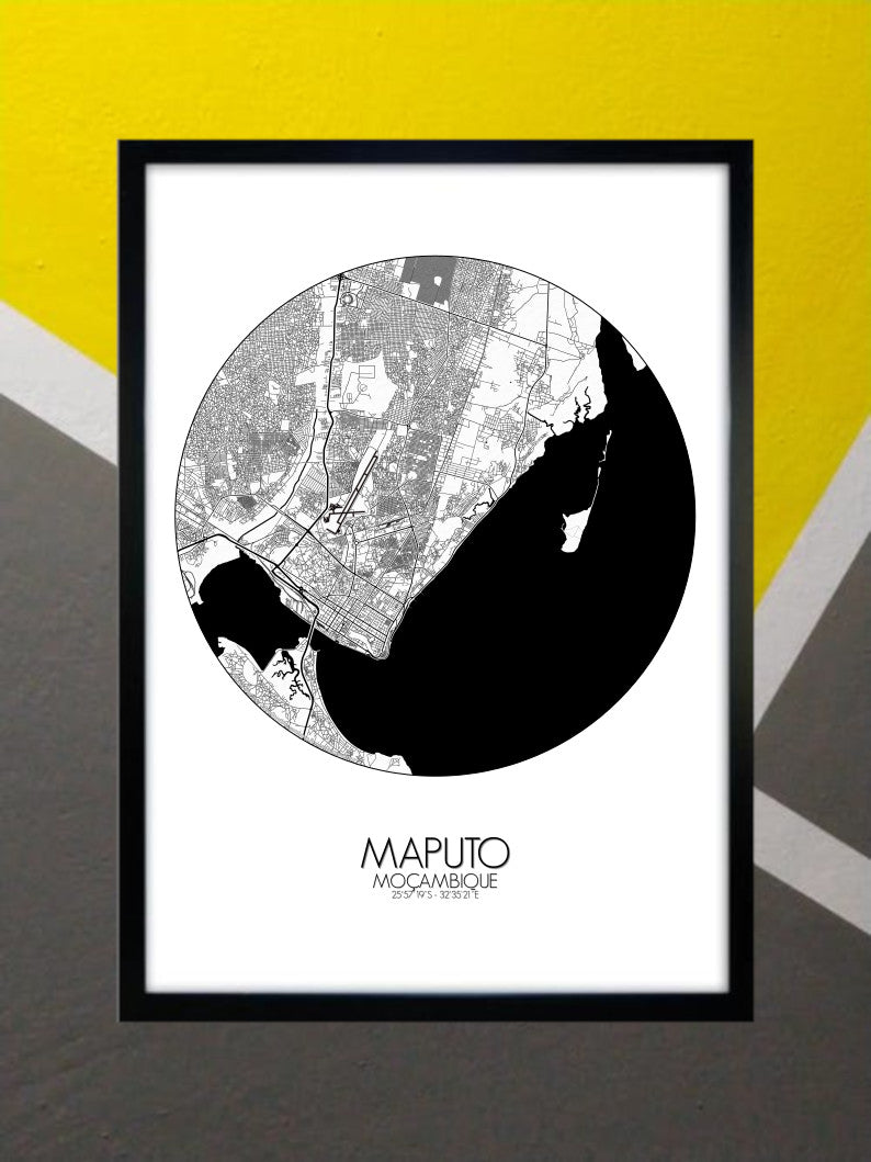 Mapospheres Maputo Red dark round shape design poster city map