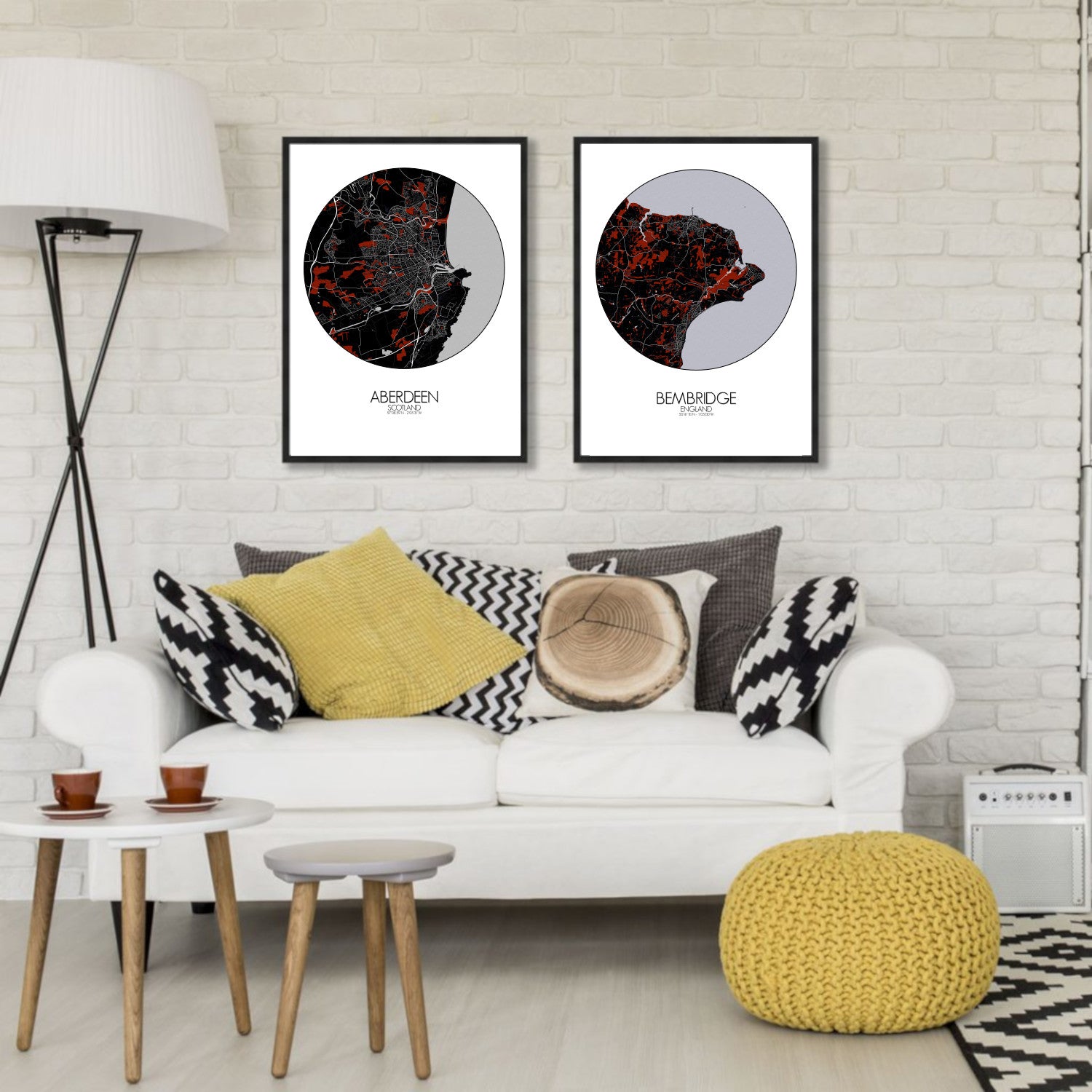 Bembridge Red dark round shape design poster city map