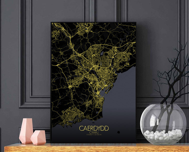 Mapospheres Cardiff Night full page design poster city map