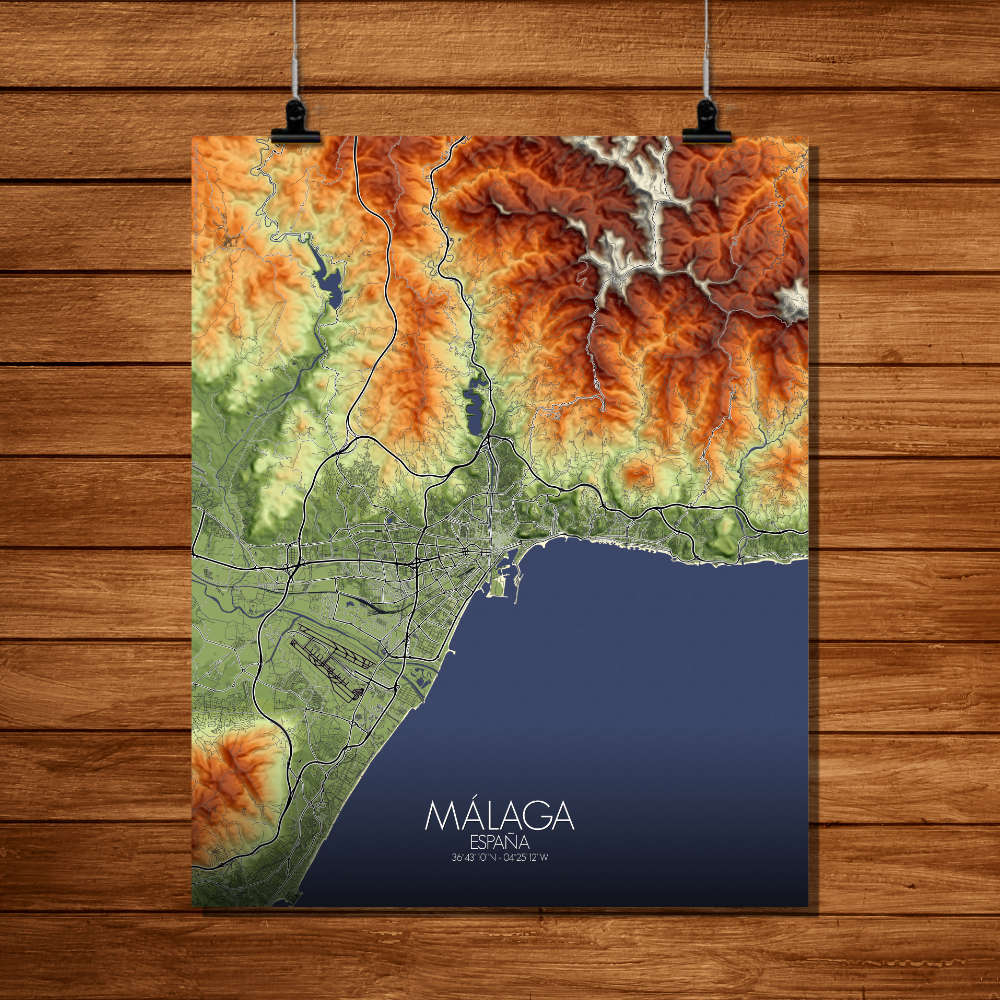 Poster de Malaga Espagne | Carte en relief