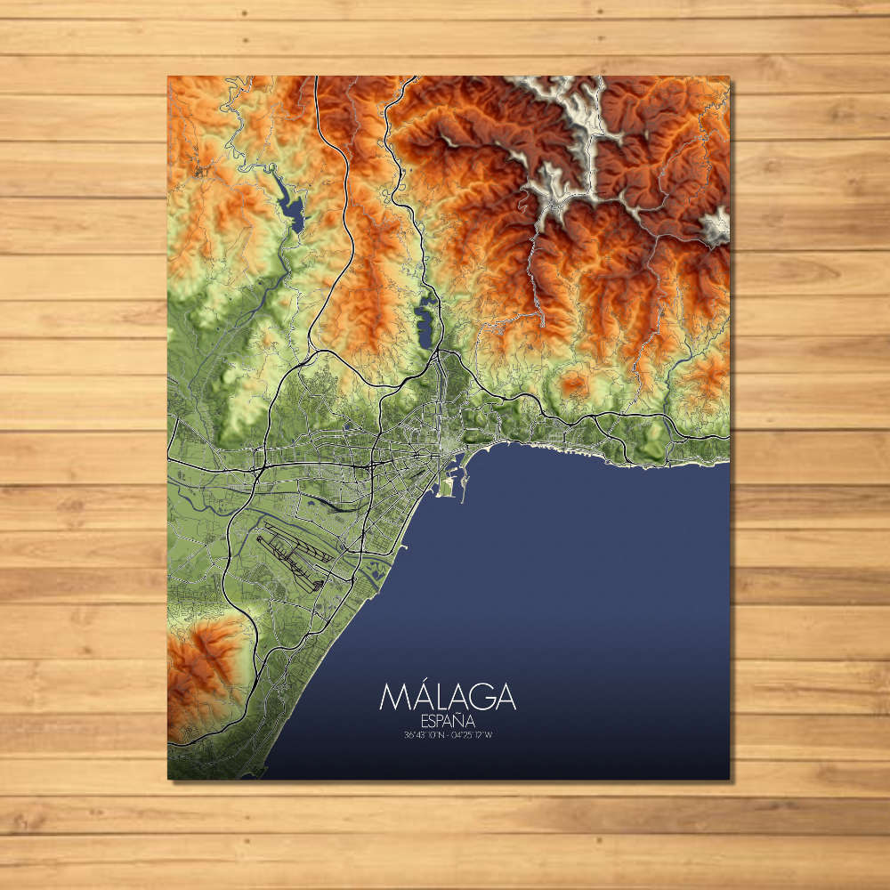 Poster de Malaga Espagne | Carte en relief