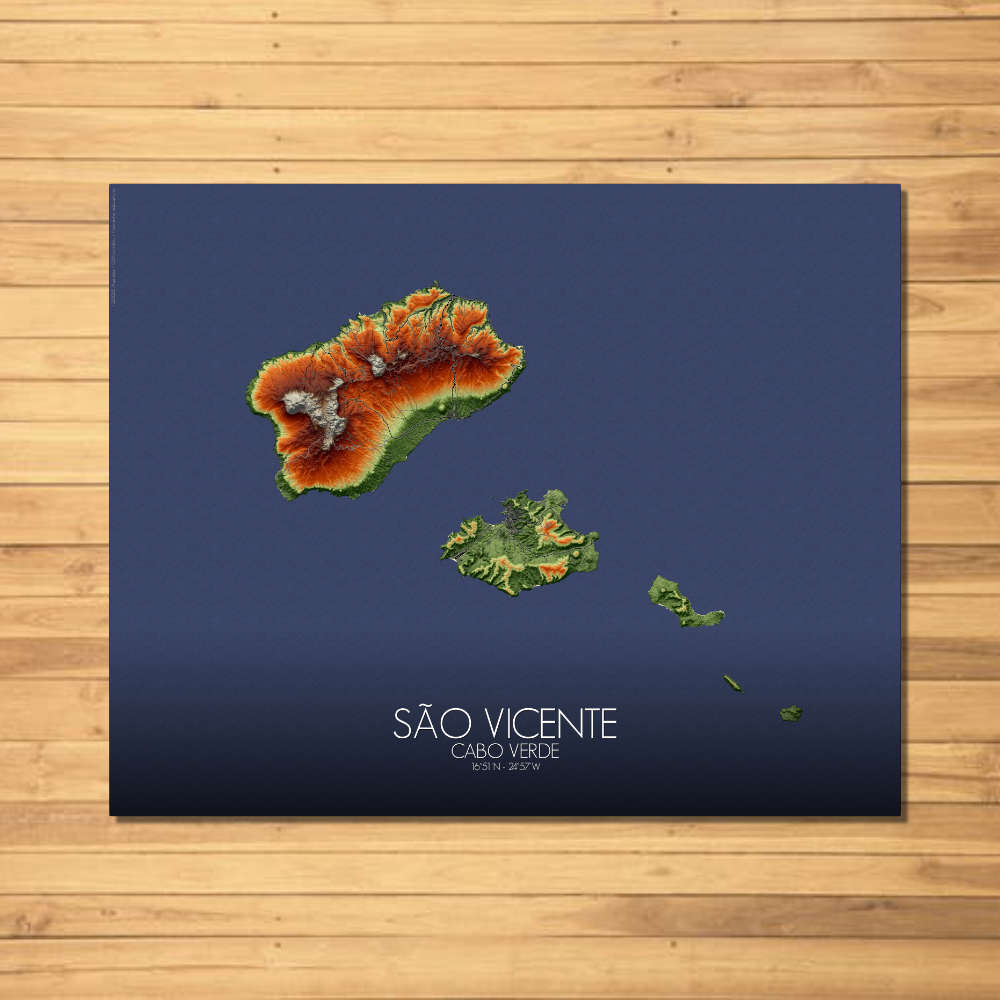Sao Vicente Santo Antao Cabo Verde elevation map mapospheres fullpage