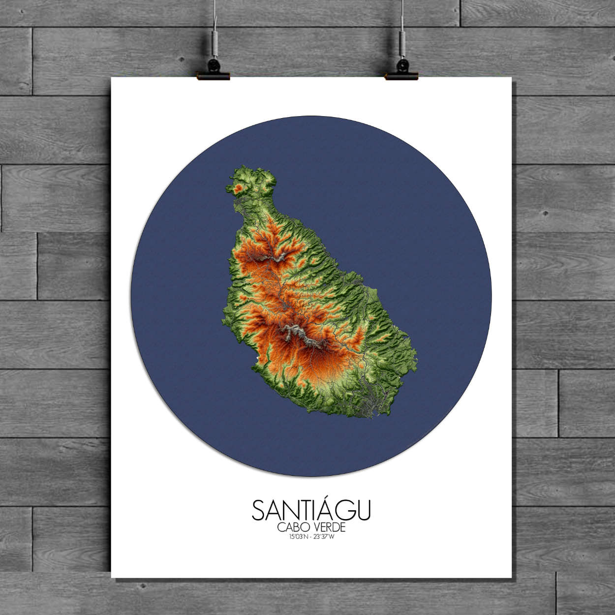 Santiago Praia Cabo Verde elevation map mapospheres roundshape map