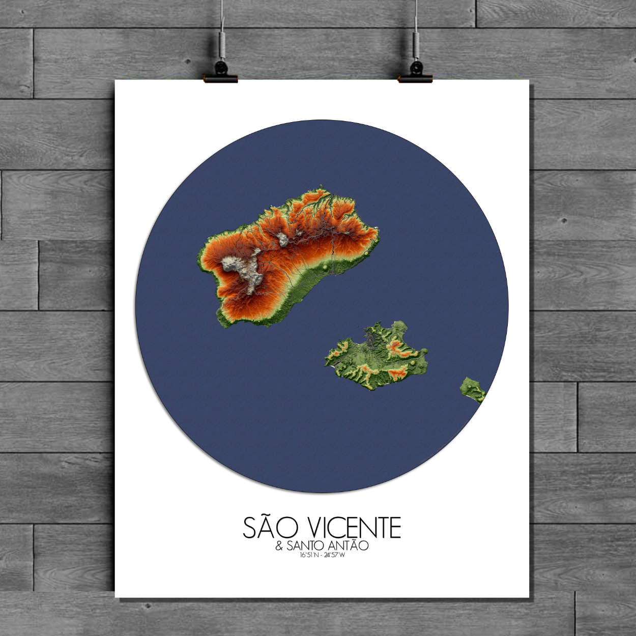 Sao Vicente Santo Antao Cabo Verde elevation map mapospheres roundshape map