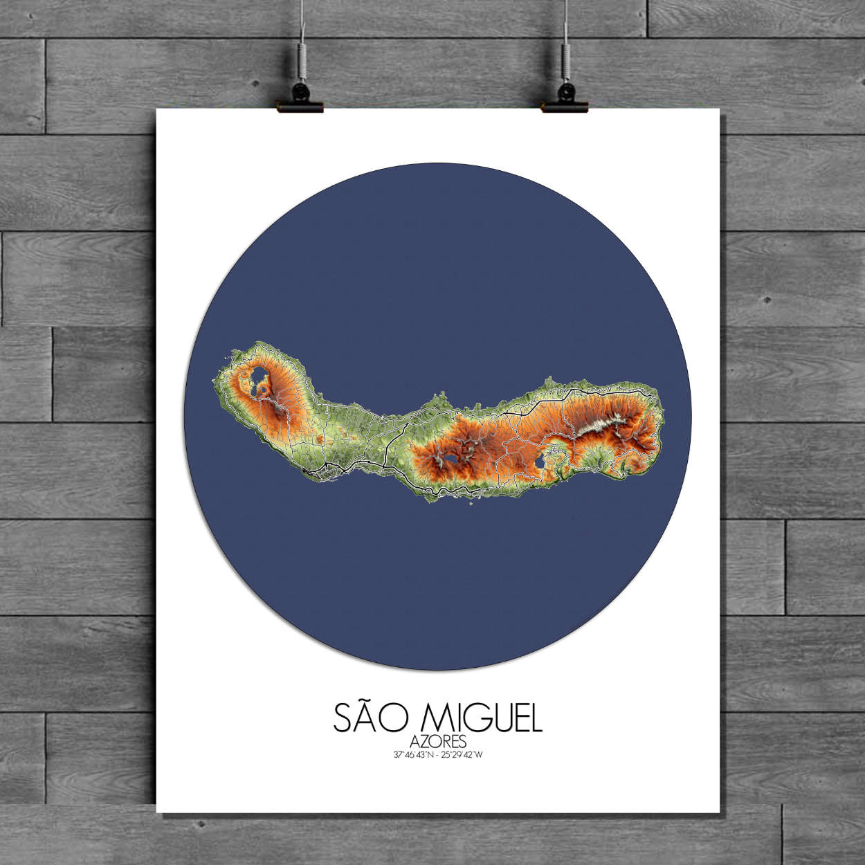 Poster de Sao Miguel Les Açores | Carte en relief