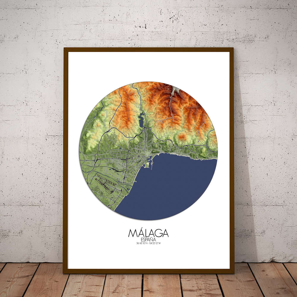 Poster de Malaga Espagne | Carte en relief