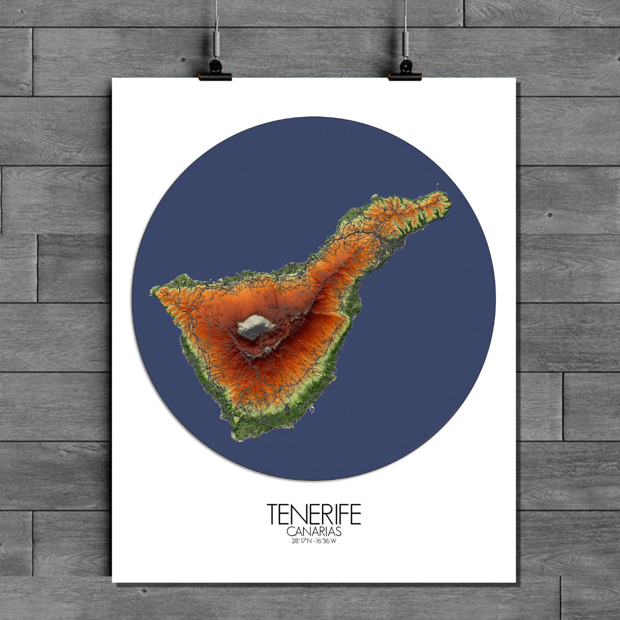 Tenerife elevation map mapospheres roundshape