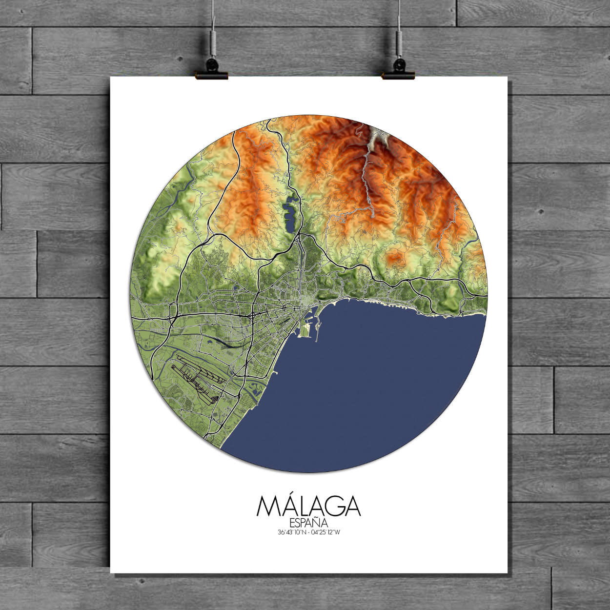 Poster de Malaga Espagne | Carte en relief