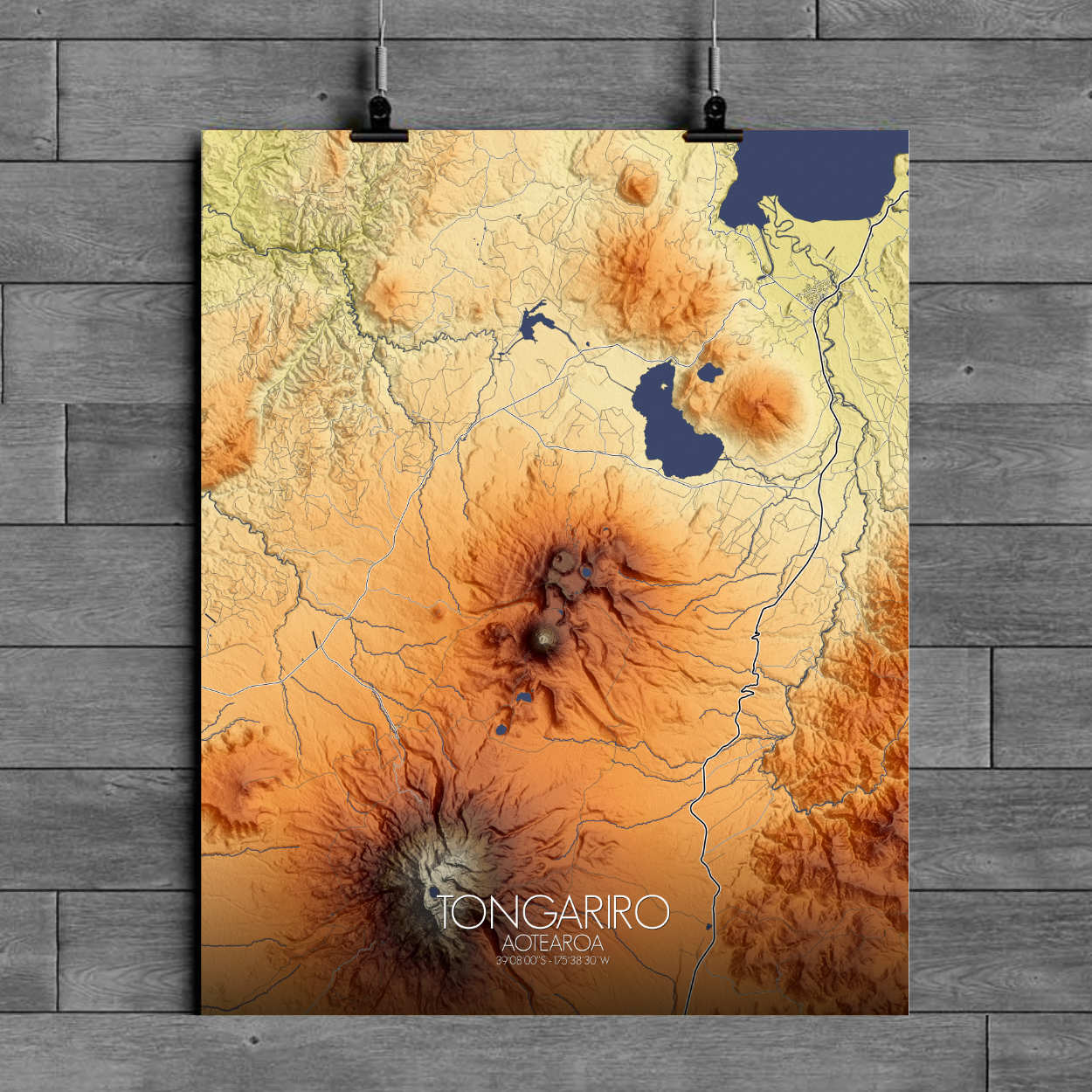 Mapospheres Tongariro Elevation Map full page round shape design poster city map