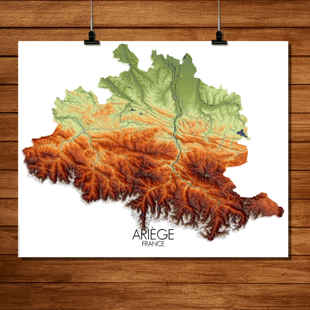 Mapospheres Ariege administrative design poster elevation map