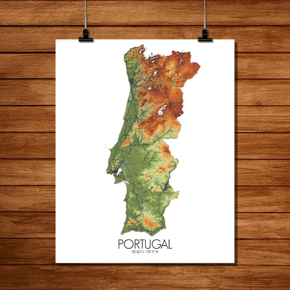 Mapospheres Portugal administrative design poster elevation map