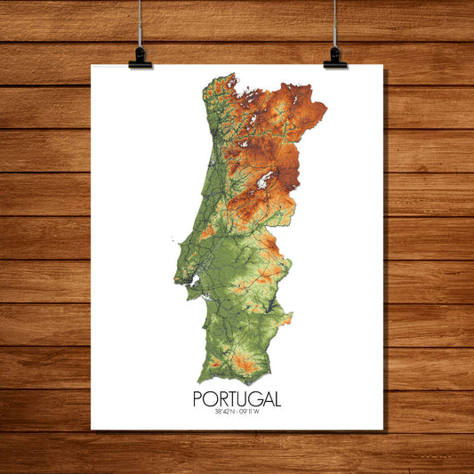 Mapospheres Portugal administrative design poster elevation map