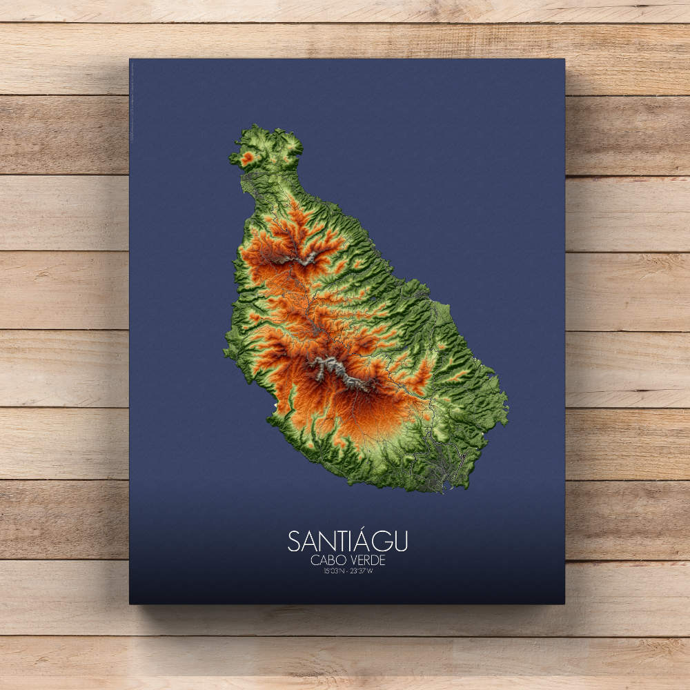 Santiago Praia Cabo Verde elevation map mapospheres fullpage canvas