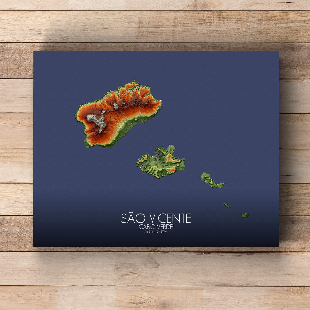 Sao Vicente Santo Antao Cabo Verde elevation map mapospheres fullpage canvas