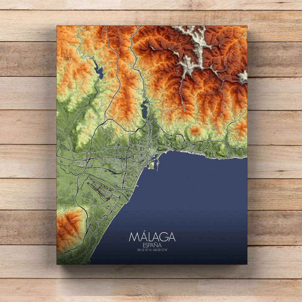 Poster de Malaga Espagne | Carte en relief