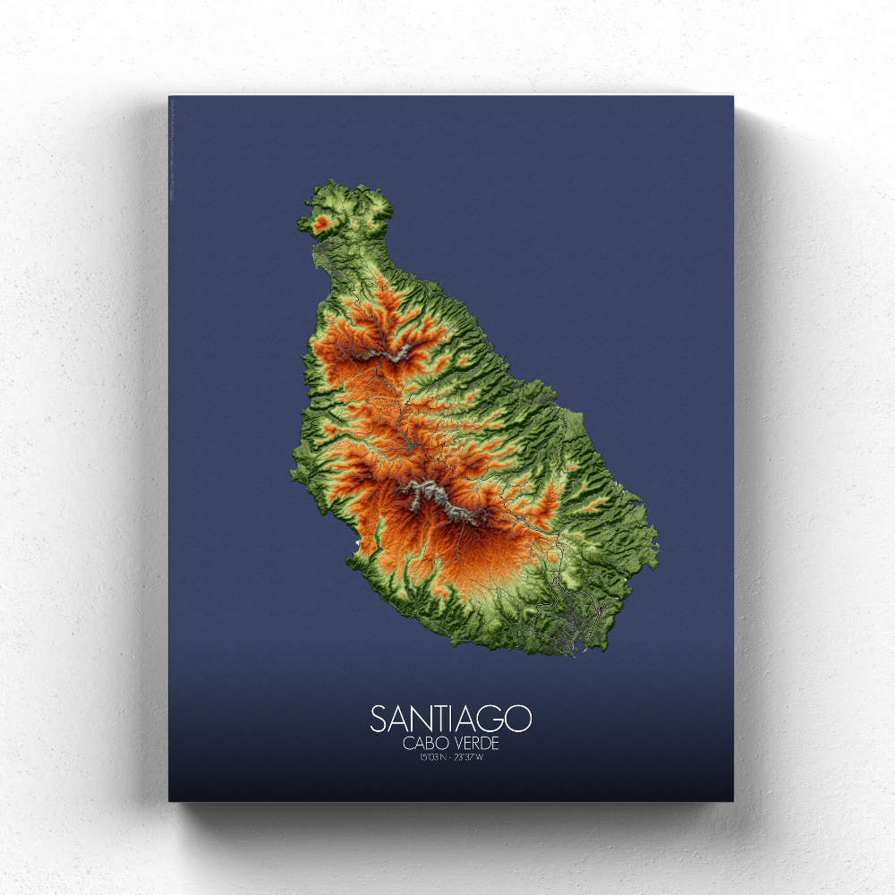 Santiago Praia Cabo Verde elevation map mapospheres fullpage canvas