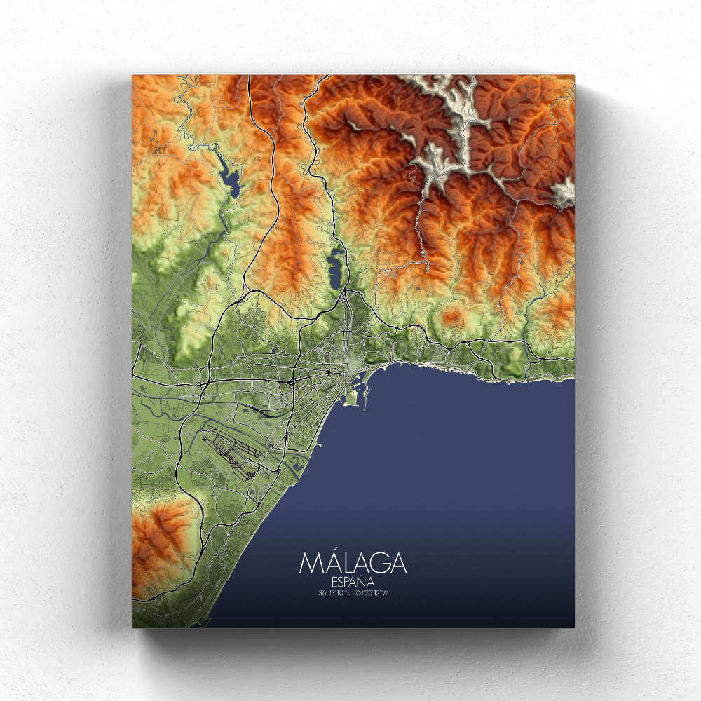 Poster de Malaga Espagne | Carte en relief