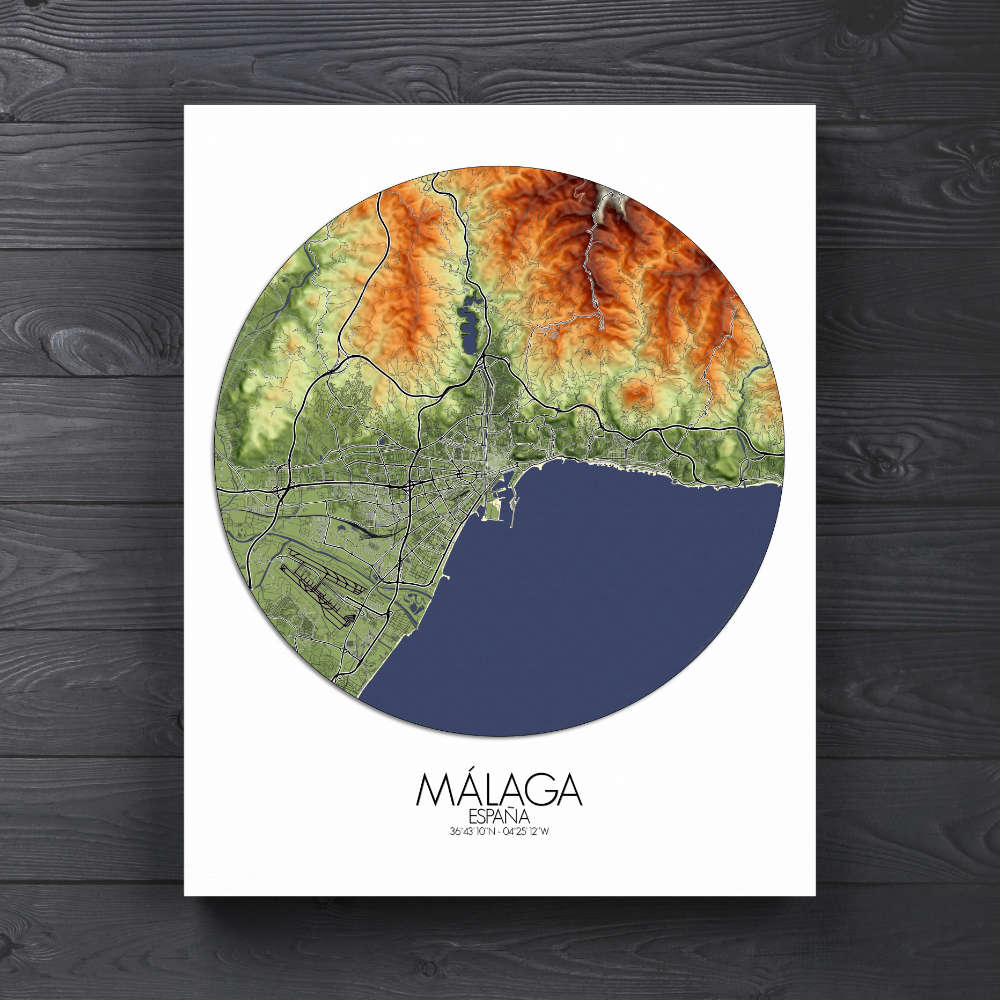 Poster de Malaga Espagne | Carte en relief