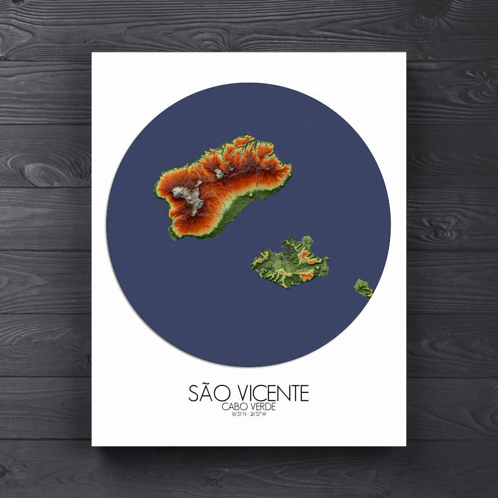 Sao Vicente Santo Antao Cabo Verde elevation map mapospheres roundshape canvas