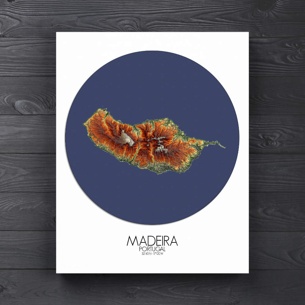 Madeira Portugal elevation map mapospheres roundshape canvas