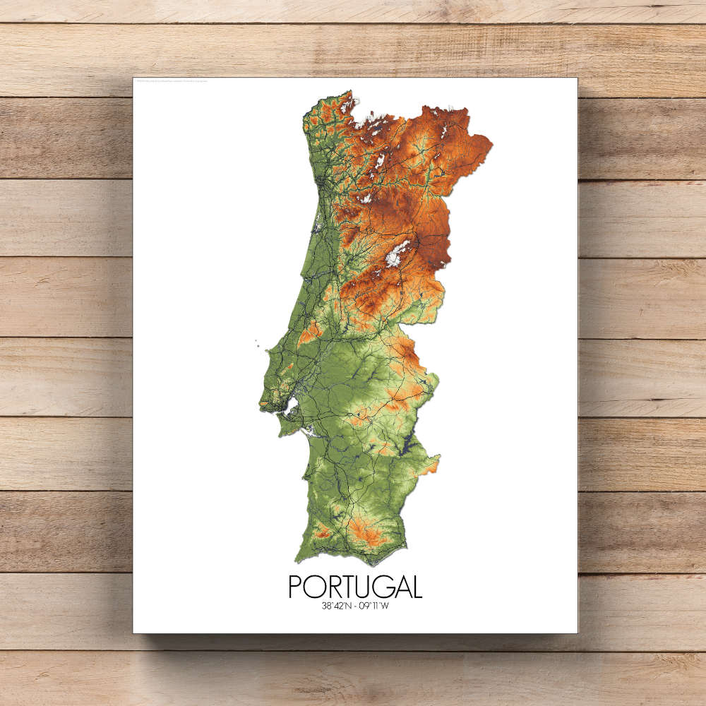 Mapospheres Portugal administrative design canvas elevation map
