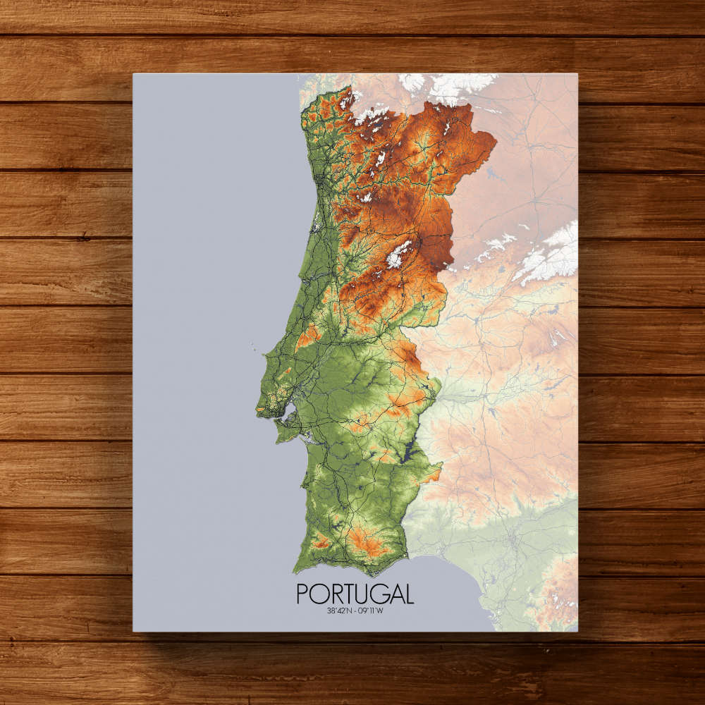 Mapospheres Portugal fancy design canvas elevation map