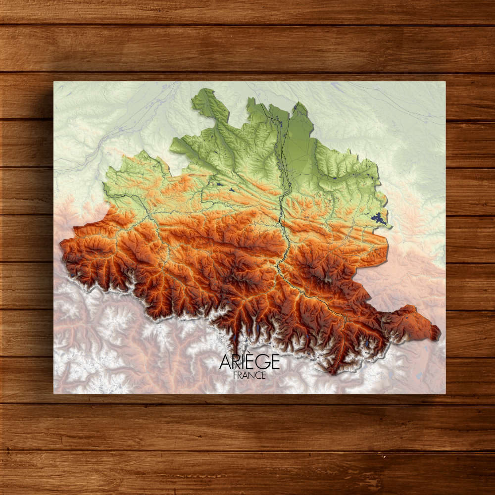 Mapospheres Ariege fancy design canvas elevation map