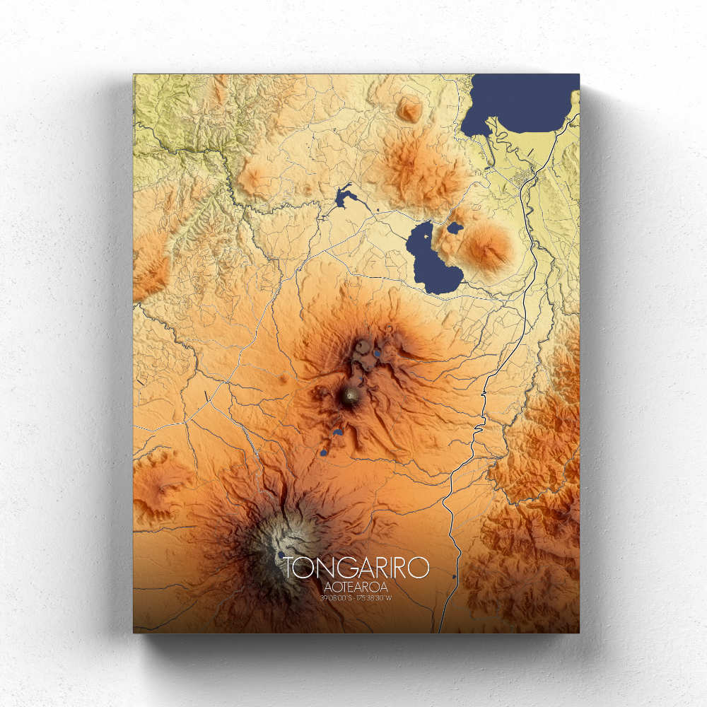 Mapospheres Tongariro Elevation Map full page round shape design canvas city map