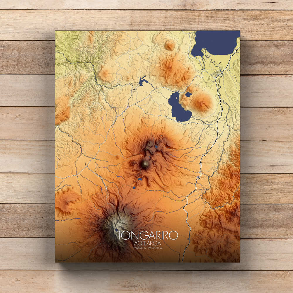 Mapospheres Tongariro Elevation Map full page round shape design canvas city map