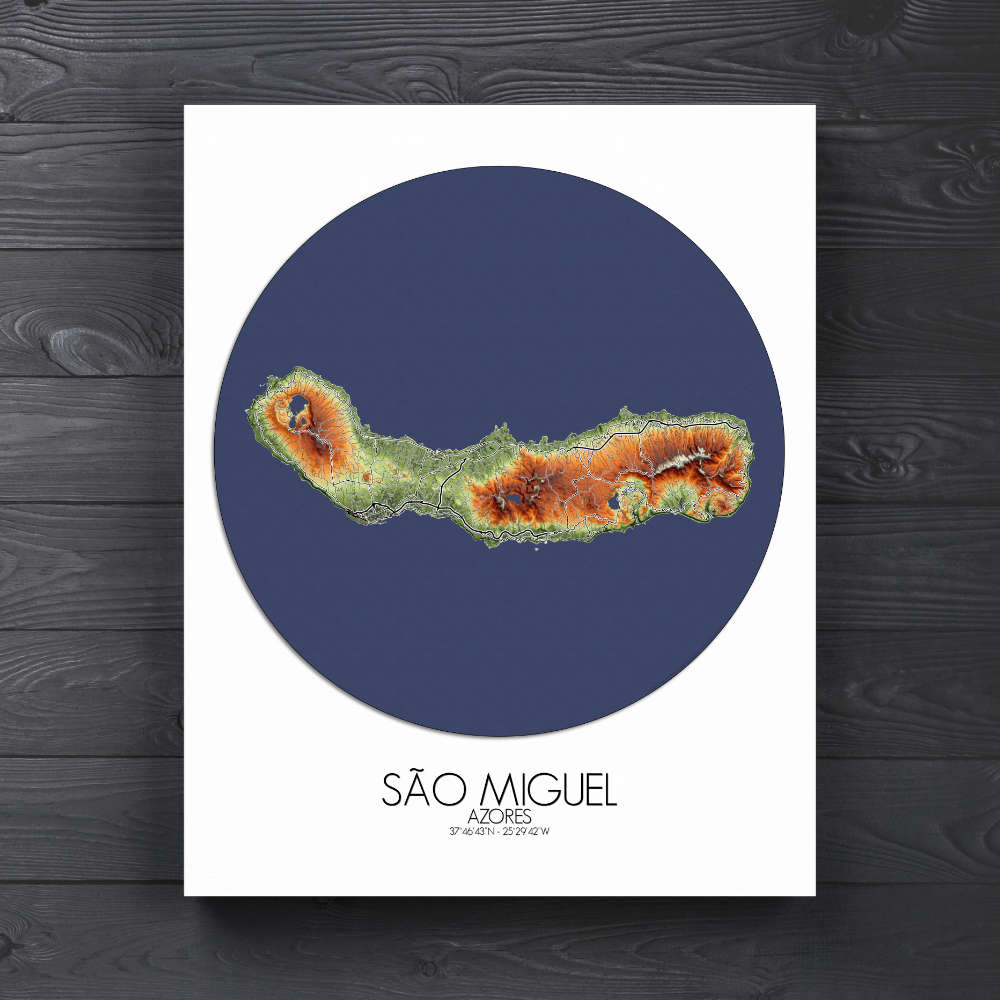 Sao Miguel Azores mapospheres roundshape elevation canvas