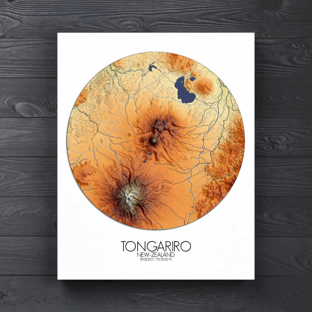 Mapospheres Tongariro Elevation Map full page round shape design canvas city map