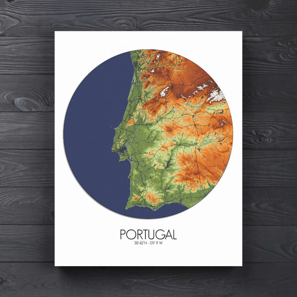 Mapospheres Portugal round shape design canvas elevation map