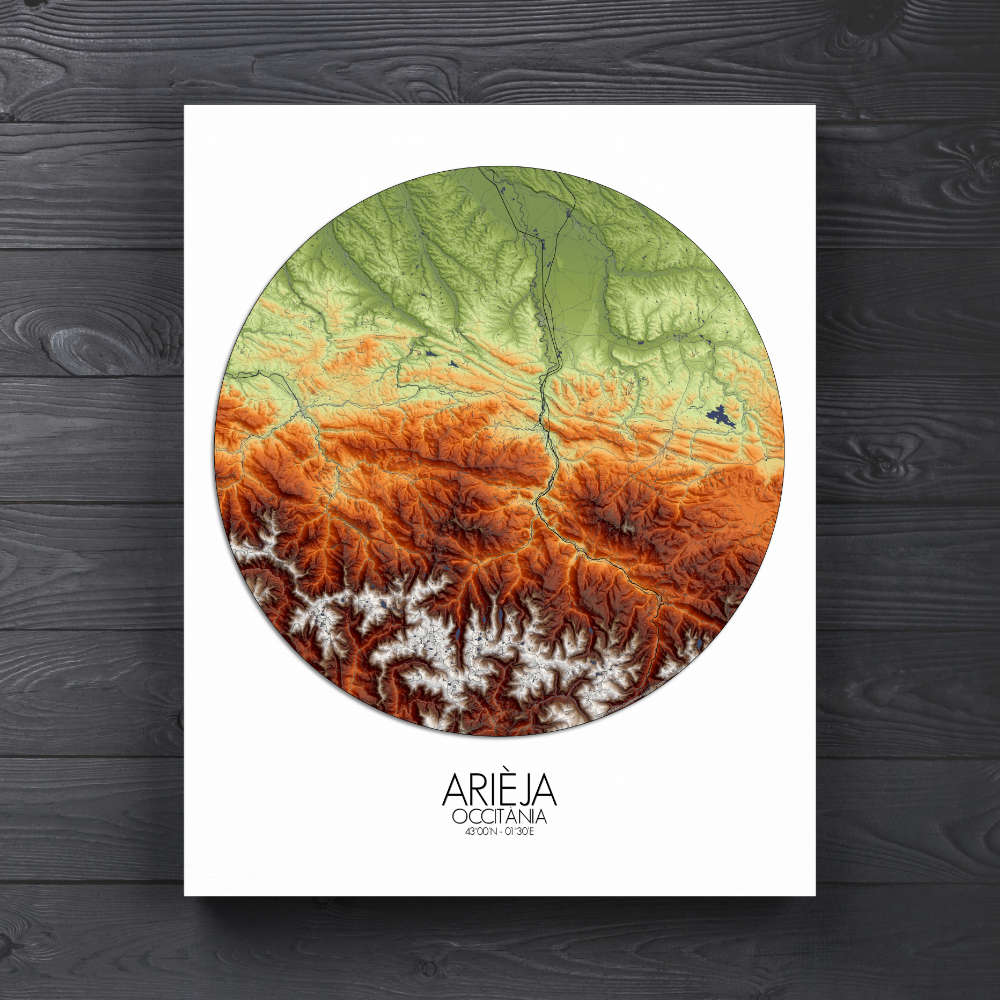 Mapospheres Ariege round shape design canvas elevation map