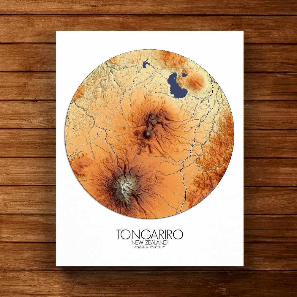 Mapospheres Tongariro Elevation Map full page round shape design canvas city map