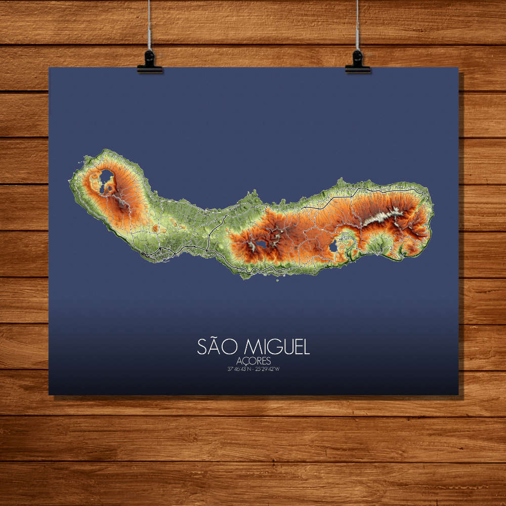 Sao Miguel Azores mapospheres fullpage elevation map