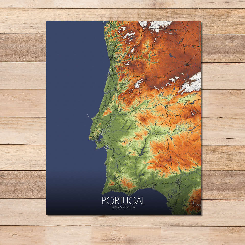 Mapospheres Portugal Fullpage design poster elevation map