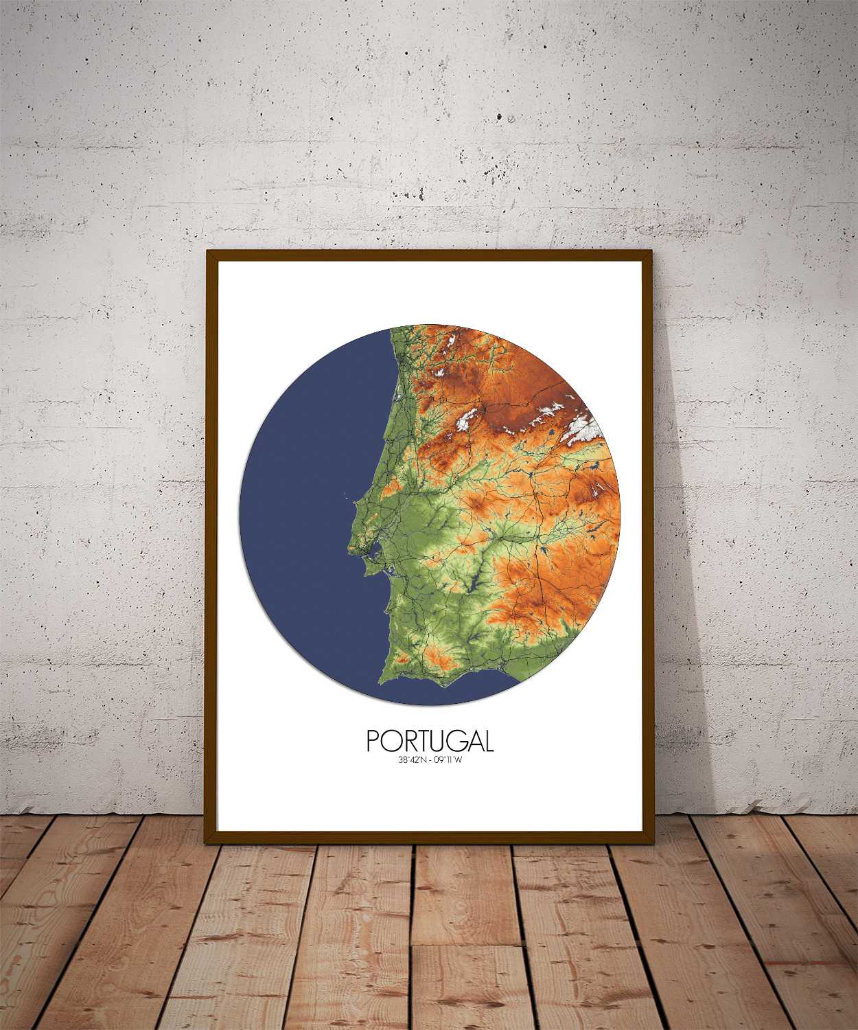 Mapospheres Portugal round shape design poster elevation map