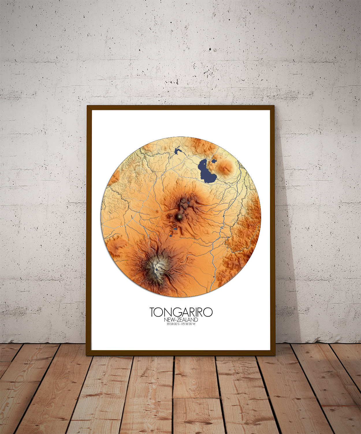 Mapospheres Tongariro Elevation Map full page round shape design poster city map