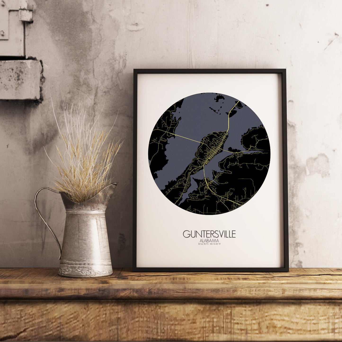 Mapospheres Guntersville Night round shape design poster city map