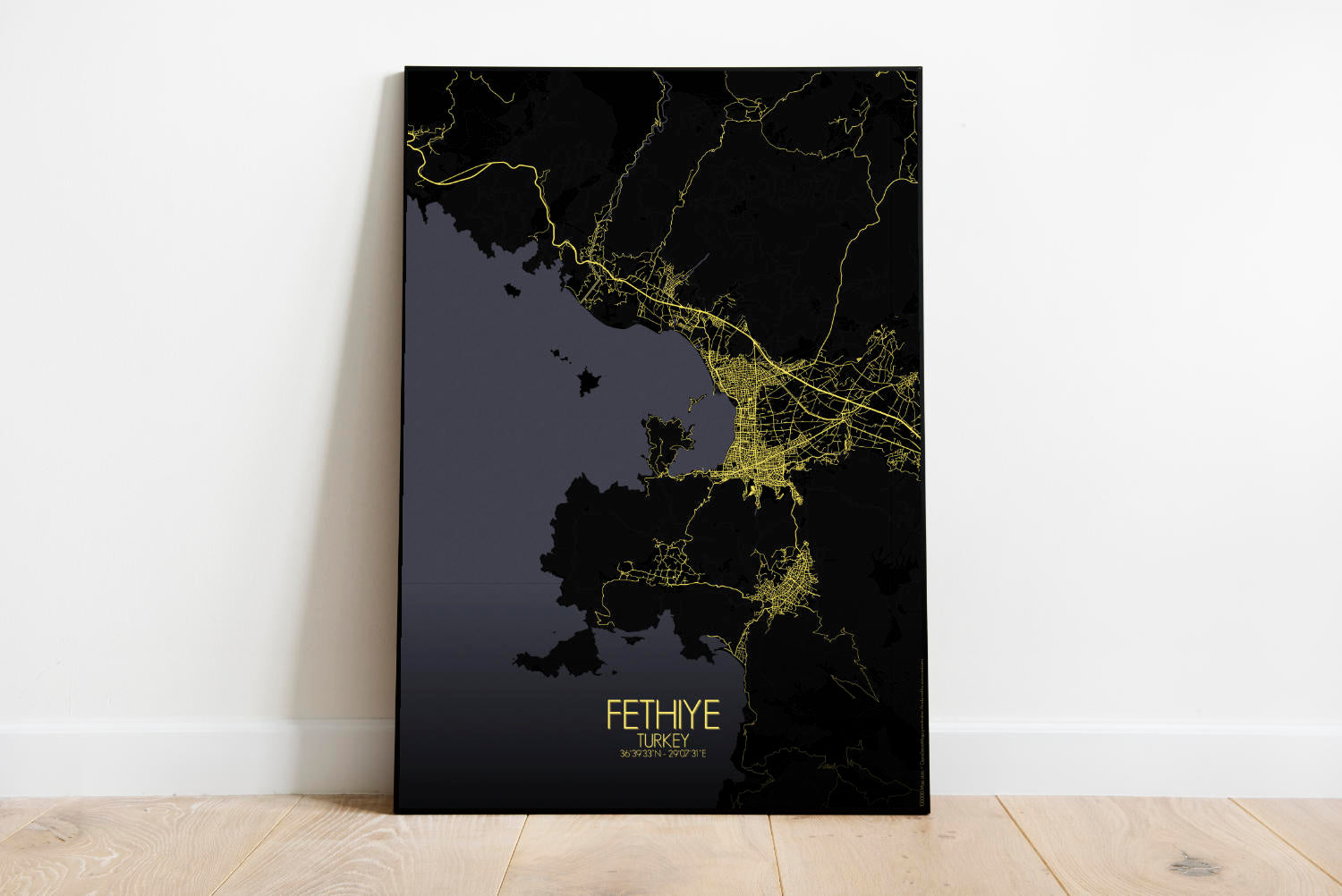 Mapospheres Fethiye Night full page design poster city map
