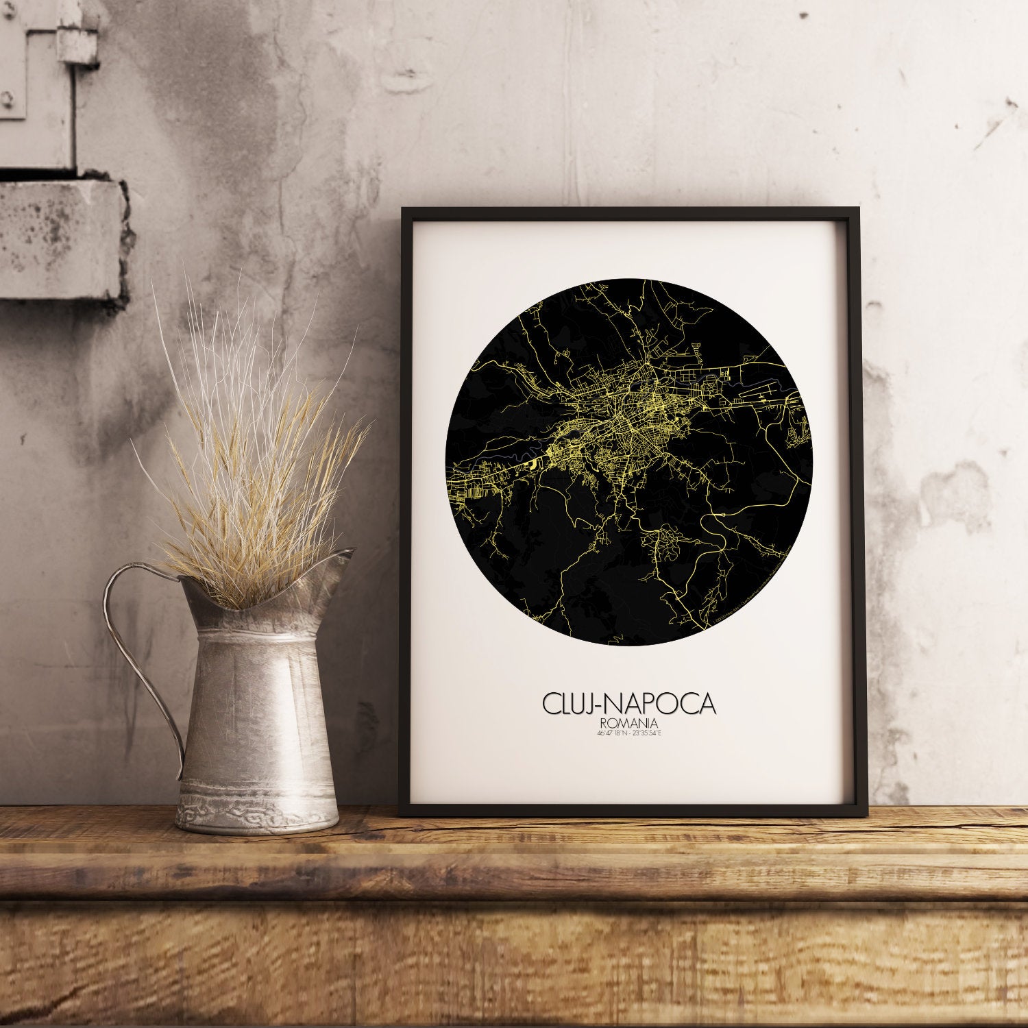 Mapospheres Cluj-Napoca Night round shape design poster city map