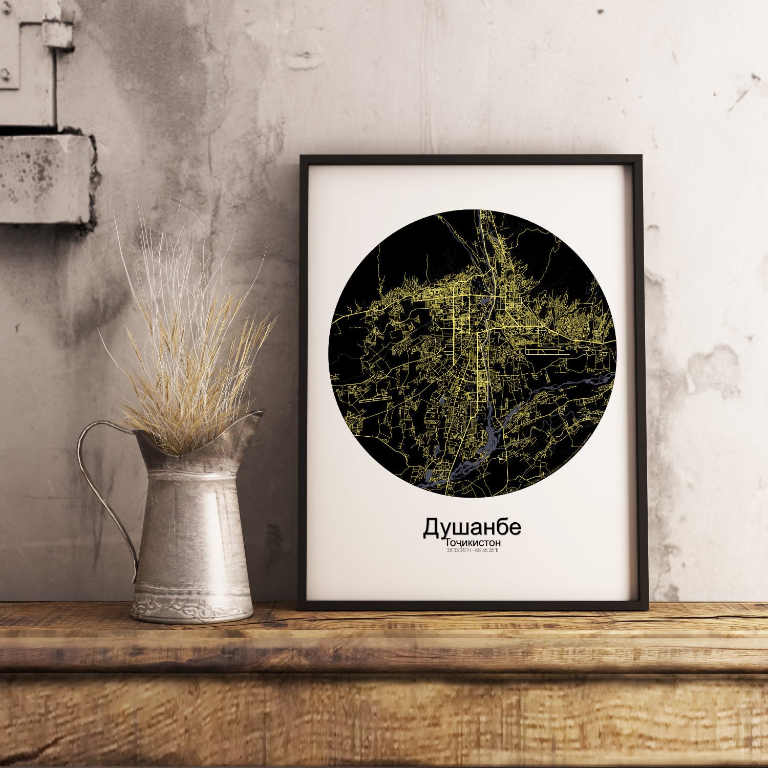 Mapospheres Dushanbe Night round shape design poster city map