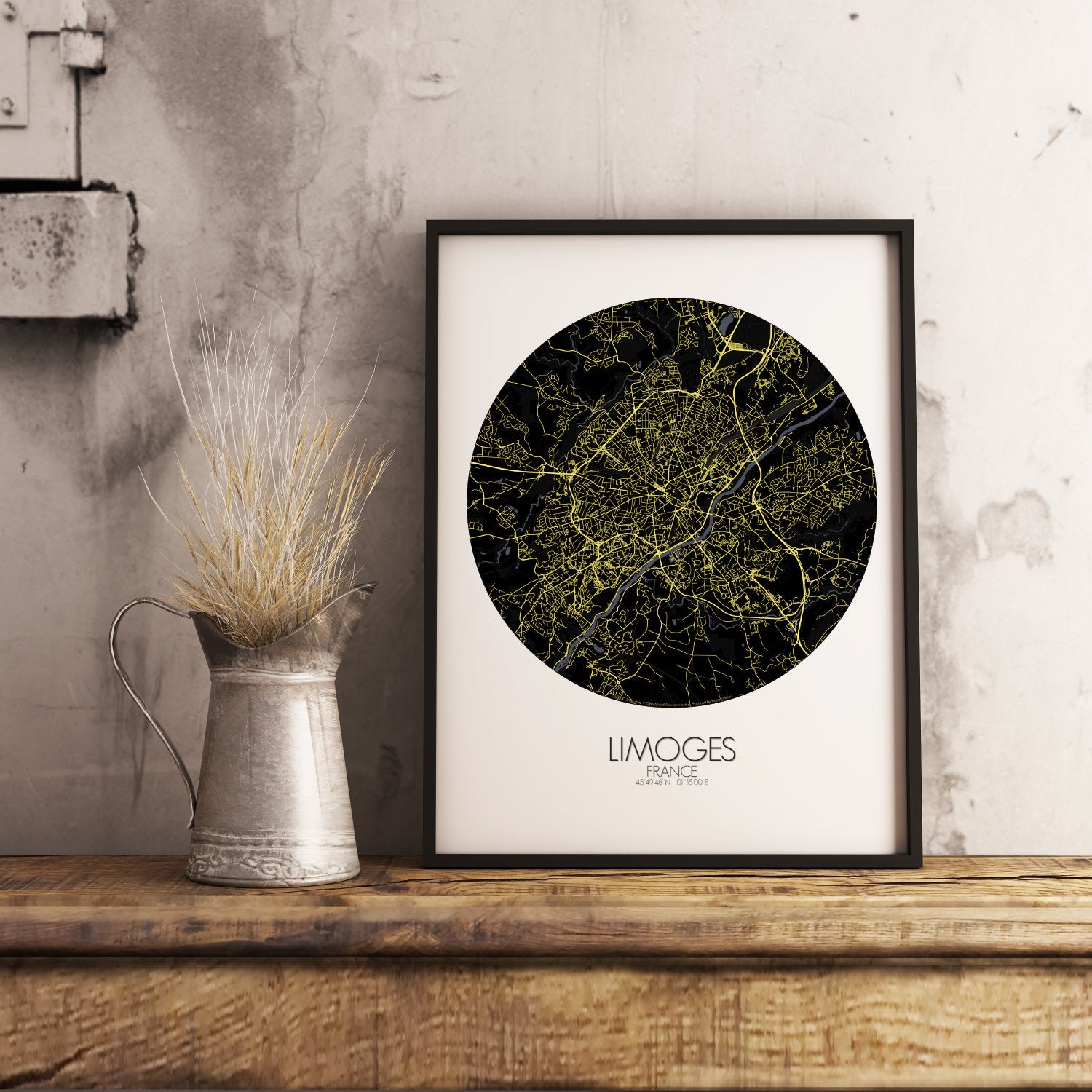 Mapospheres Limoges Night round shape design poster city map