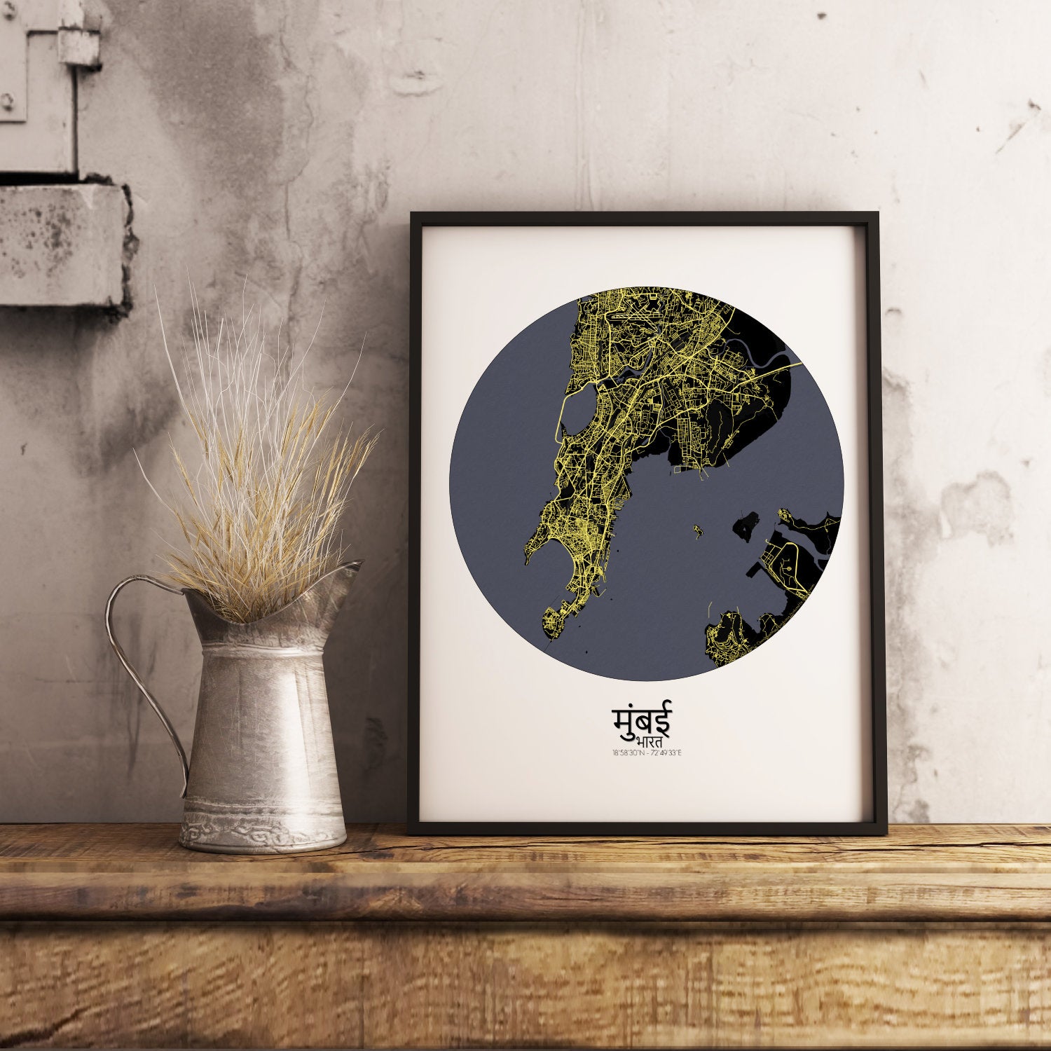 Mapospheres Mumbai Night round shape design poster city map