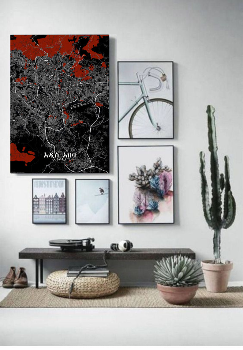 Mapospheres Addis Ababa Red dark full page design poster city map