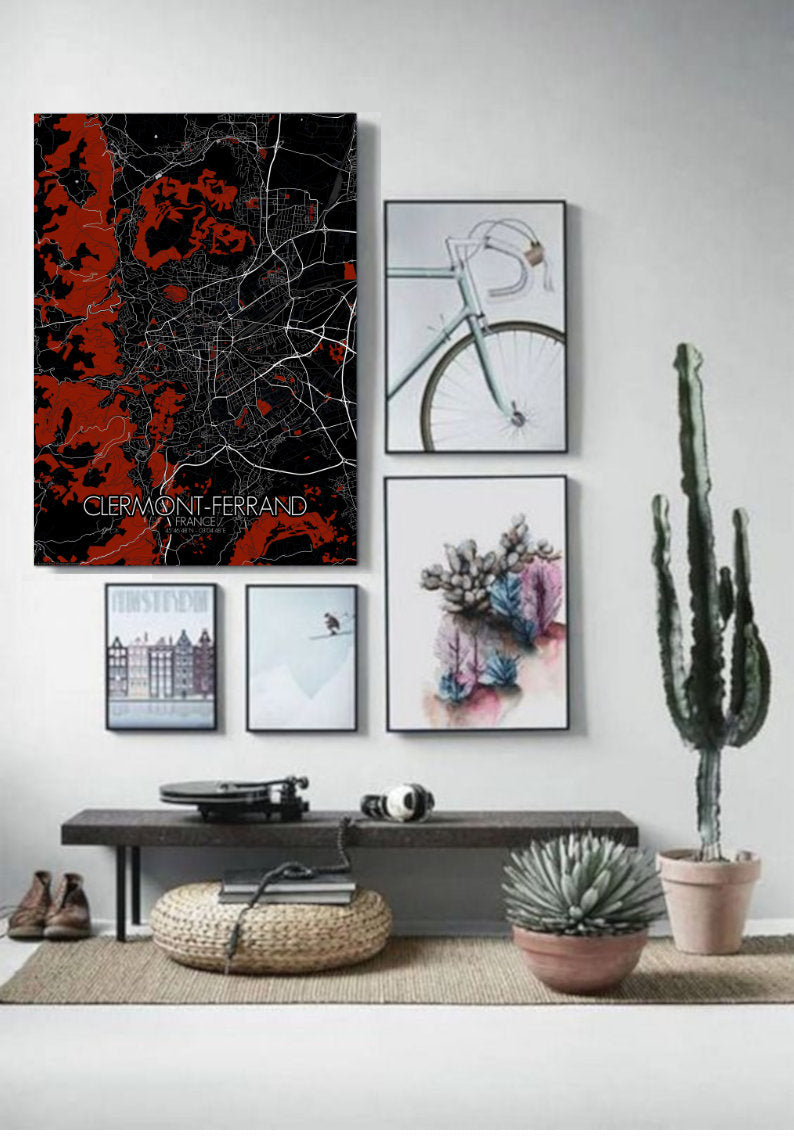 Mapospheres Clermont Red dark full page design poster city map 
