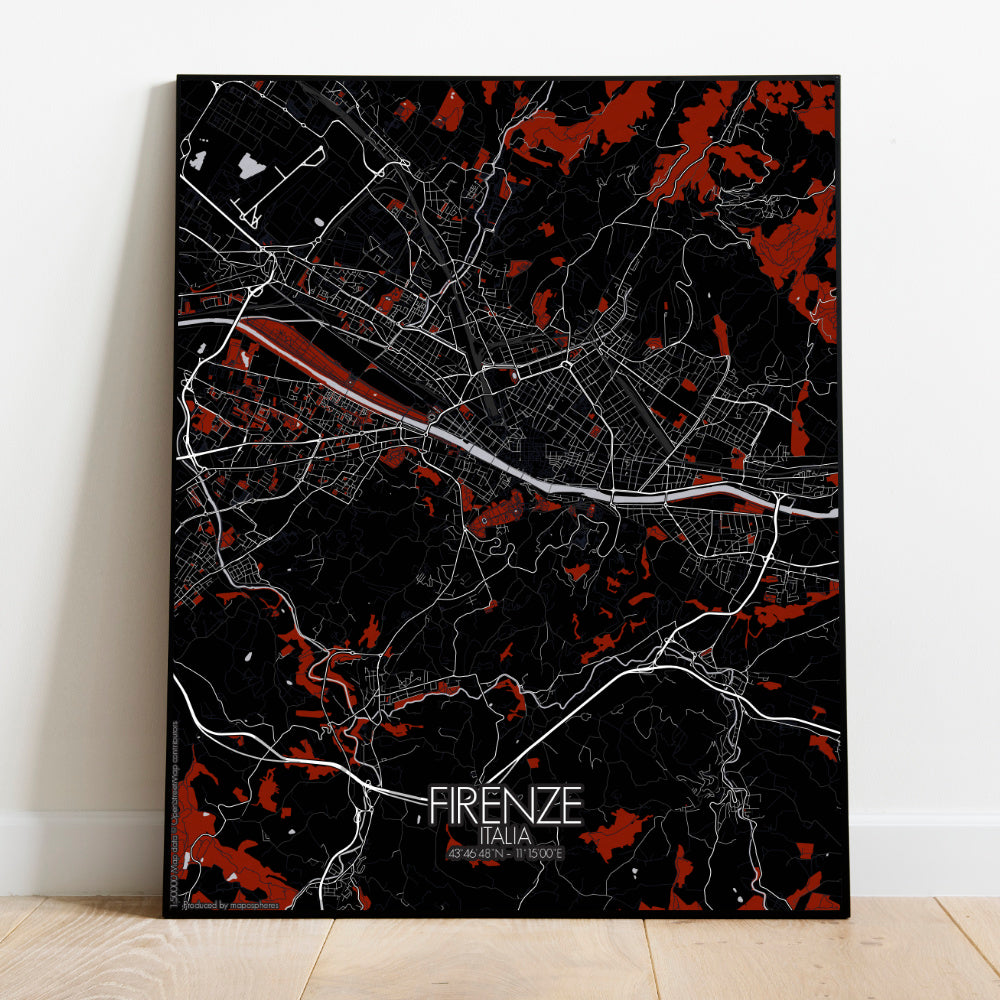 Mapospheres Florence Red Dark full page design poster city map