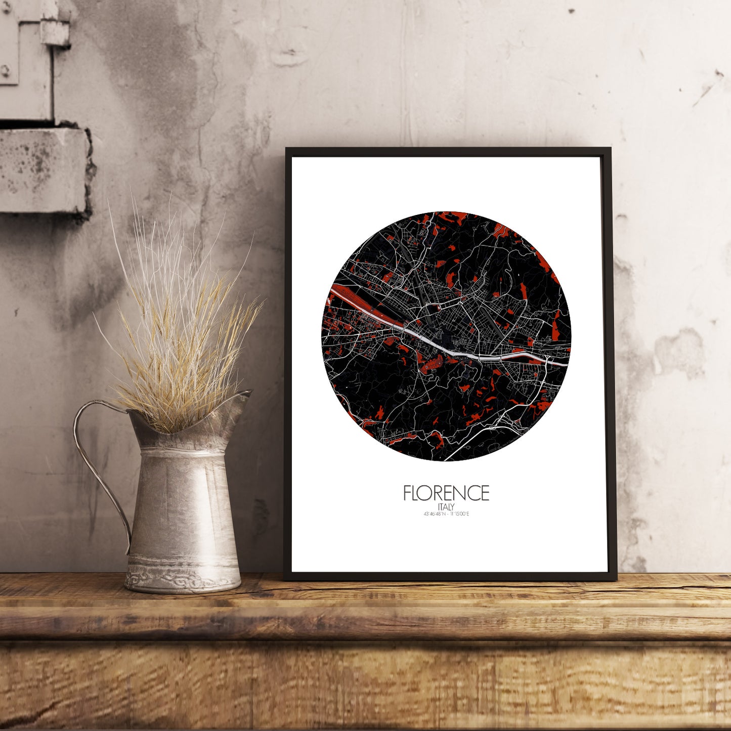 Mapospheres Florence Red Dark round shape design poster city map