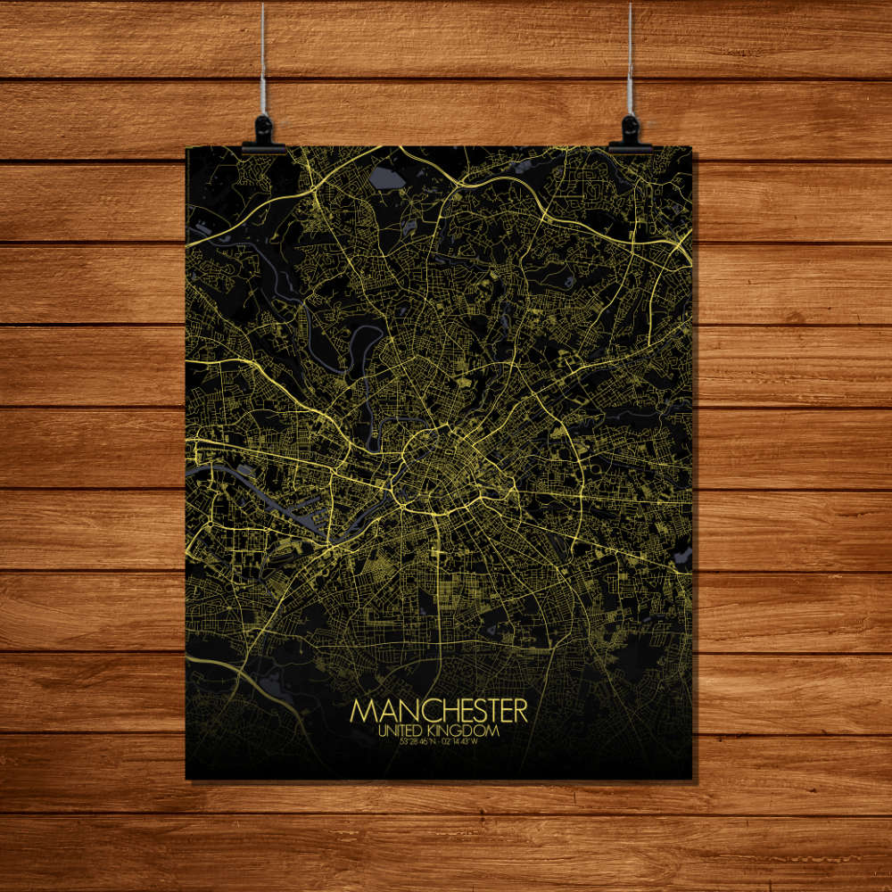 Mapospheres Manchester Night Design full page design poster city map